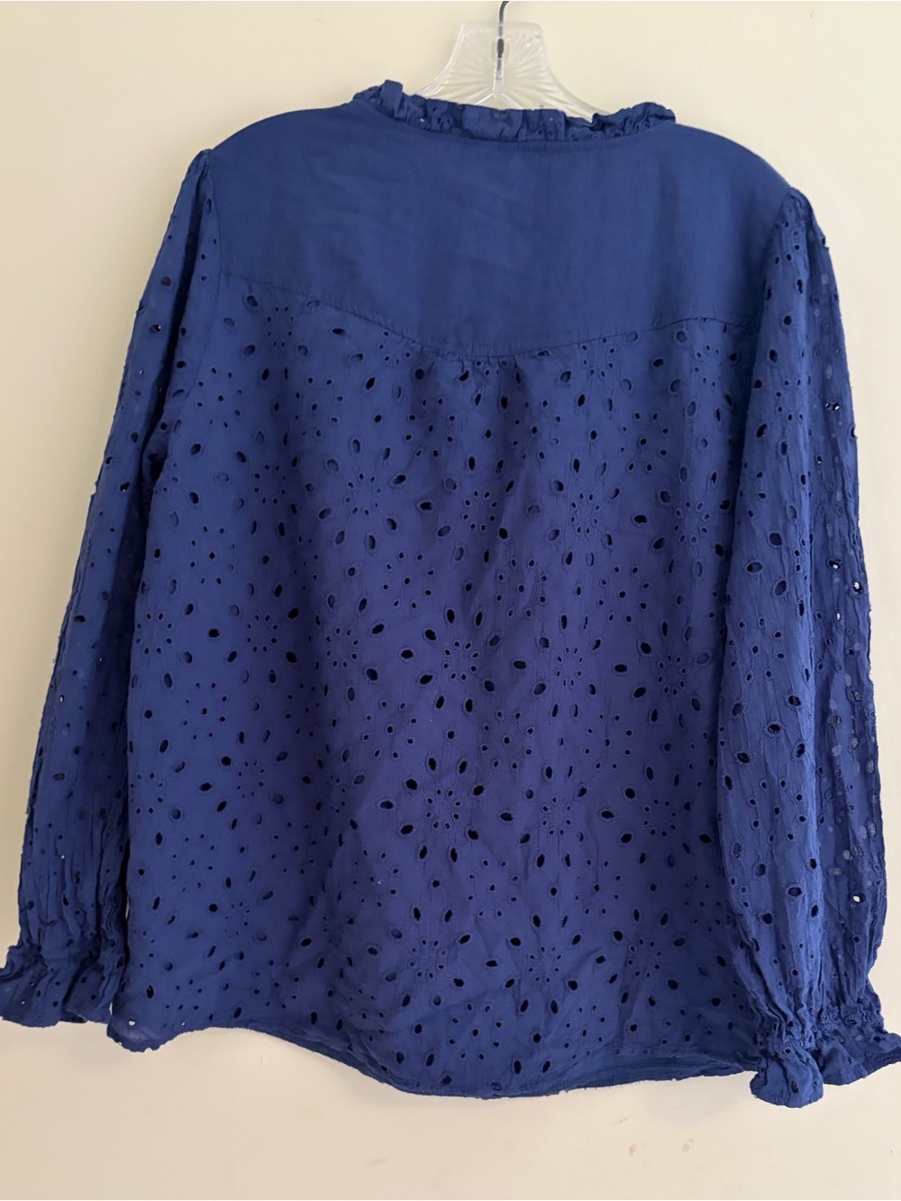 Simplee Apparel Navy Eyelet Ruffle-Neck Button-Front Blouse - Picture 5 of 7